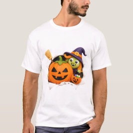 Cute Witch and Jack-o'-Lantern Clay Figurine Tシャツ