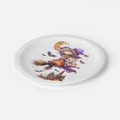 Cute Witch and Kitten on a Broom ペーパープレート (アングル)