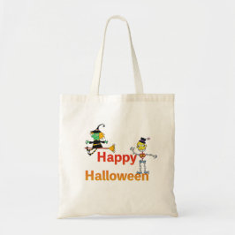 Cute Witch and Skeleton Halloween Fun トートバッグ