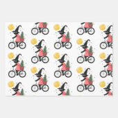 Cute Witch Black Cat Cycling Spooky Christmas ラッピングペーパーシート (正面)