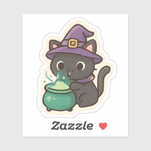 Cute Witch Cat Brewing Potion – Kawaii Halloween シール (シート)