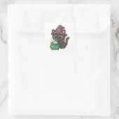 Cute Witch Cat Brewing Potion – Kawaii Halloween スクエアシール (バッグ)