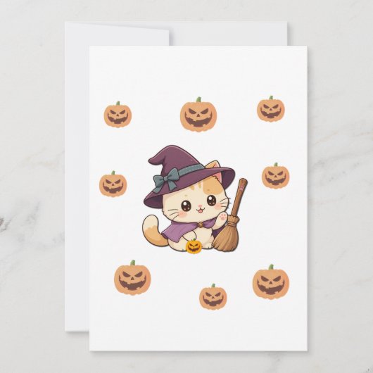 Cute Witch Cat Halloween Card 招待状 (正面)