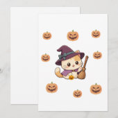 Cute Witch Cat Halloween Card 招待状 (正面/裏面)
