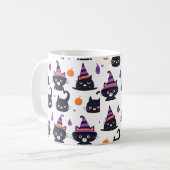 Cute Witch Cat & Hat Pattern Halloween Spooky Cat コーヒーマグカップ (正面左)
