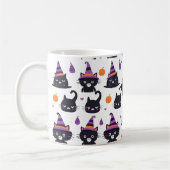 Cute Witch Cat & Hat Pattern Halloween Spooky Cat コーヒーマグカップ (左)