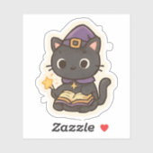 Cute Witch Cat Reading a Book – Kawaii Halloween シール (シート)