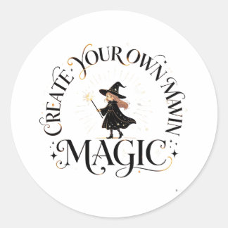 Cute Witch Create Your Own Magic Whimsical Sticker ラウンドシール