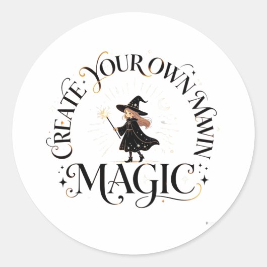 Cute Witch Create Your Own Magic Whimsical Sticker ラウンドシール (正面)
