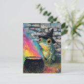 Cute witch frog doing a rainbow spell ポストカード (スタンド正面)