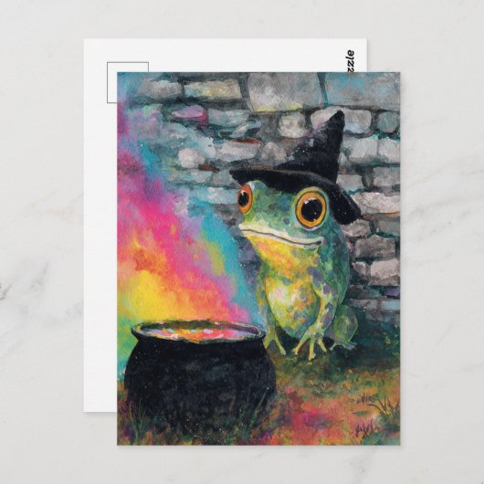 Cute witch frog doing a rainbow spell ポストカード (正面/裏面)