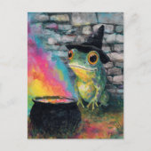 Cute witch frog doing a rainbow spell ポストカード (正面)