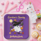 Cute witch ghost trick or treat cemetery ペーパープレート (パーティー)