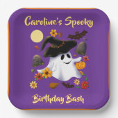 Cute witch ghost trick or treat cemetery ペーパープレート (正面)