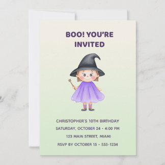 Cute Witch Halloween Birthday Invitation | Kids 招待状