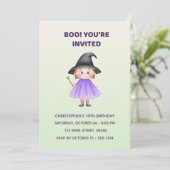 Cute Witch Halloween Birthday Invitation | Kids 招待状 (スタンド正面)