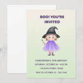 Cute Witch Halloween Birthday Invitation | Kids 招待状 (正面/裏面)