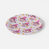 Cute Witch Halloween Pattern with Pumpkins and Bat ペーパープレート (アングル)