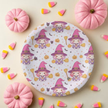 Cute Witch Halloween Pattern with Pumpkins and Bat