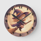 Cute Witch Halloween Wall Clock – Spooky Decor ラウンド壁時計 (正面)