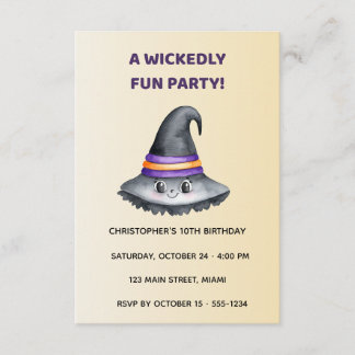Cute Witch Hat Halloween Birthday Reception Card エンクロージャーカード