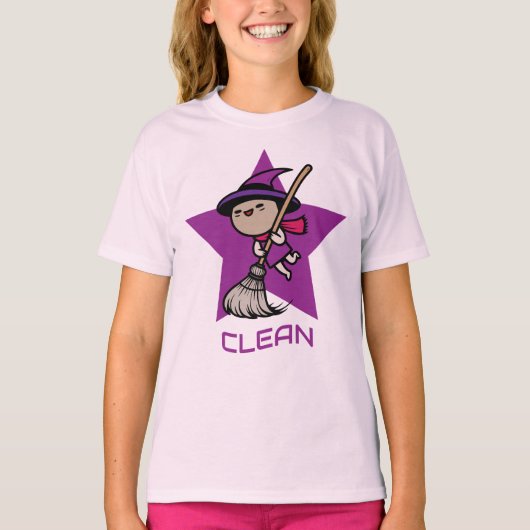cute witch riding broomstick tシャツ (正面)