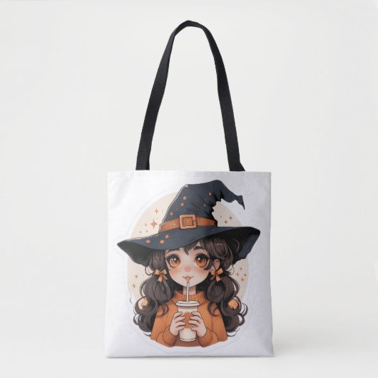 Cute Witch Tote Bag | Cozy Autumn Aesthetic Hall トートバッグ (正面)