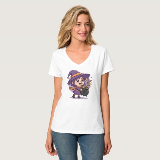 Cute Witch with Candy - Halloween Cute Design Tシャツ (正面フル)