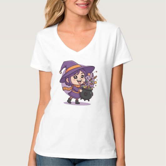 Cute Witch with Candy - Halloween Cute Design Tシャツ (正面)