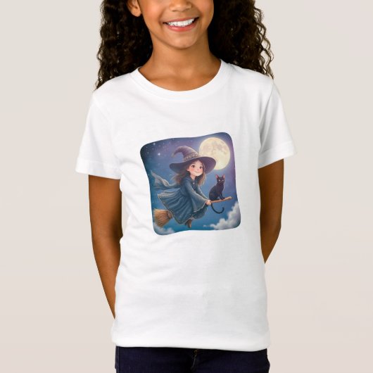 Cute Witch With Cat T-Shirt Tシャツ (正面)