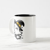 Cute Witchy Ghost on Broom Halloween Mug | Two-Sid ツートーンマグカップ (正面左)