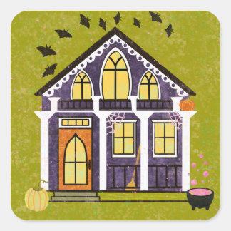 Cute Witchy Haunted Halloween Cottage  スクエアシール