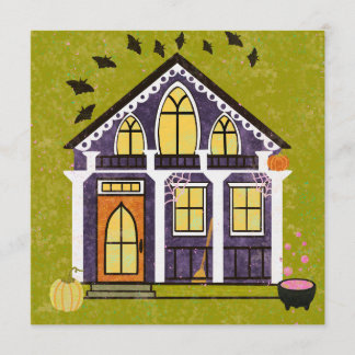 Cute Witchy Haunted Halloween Cottage  招待状