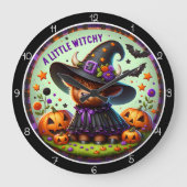 Cute Witchy Highland Cow  ラージ壁時計 (正面)