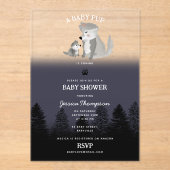 Cute Wolf Baby Pup and Mom Woodland Baby Shower アクリル招待状 (正面)