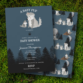Cute Wolf Baby Pup and Mom Woodland Baby Shower 招待状