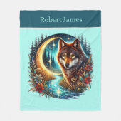 Cute wolf lovers add name  フリースブランケット (正面)