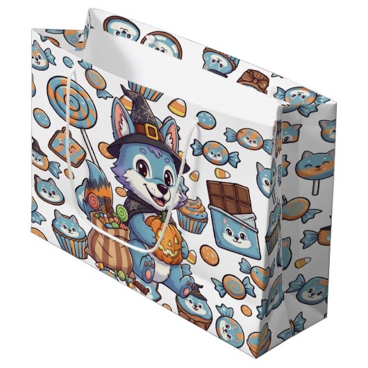 Cute Wolf Pack Halloween ラージペーパーバッグ (正面アングル)