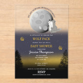 Cute Wolf Pack Woodland Moon Howling Baby Shower アクリル招待状 (正面)