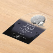 Cute Wolf Pack Woodland Moon Howling Baby Shower アクリル招待状 (レイダウン)