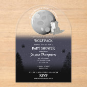 Cute Wolf Pack Woodland Moon Howling Baby Shower アクリル招待状 (正面)