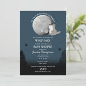 Cute Wolf Pack Woodland Moon Howling Baby Shower 招待状 (スタンド正面)