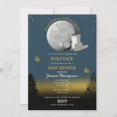 Cute Wolf Pack Woodland Moon Howling Baby Shower 招待状 (正面)