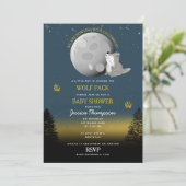 Cute Wolf Pack Woodland Moon Howling Baby Shower 招待状 (スタンド正面)