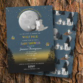 Cute Wolf Pack Woodland Moon Howling Baby Shower 招待状
