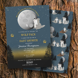 Cute Wolf Pack Woodland Moon Howling Baby Shower 招待状