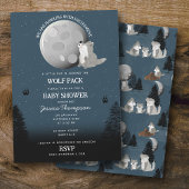 Cute Wolf Pack Woodland Moon Howling Baby Shower 招待状