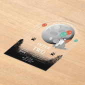 Cute Wolf Pack Woodland Moon Howling Birthday アクリル招待状 (レイダウン)