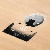 Cute Wolf Pack Woodland Moon Howling Birthday アクリル招待状 (レイダウン)