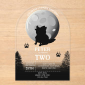 Cute Wolf Pack Woodland Moon Howling Birthday アクリル招待状 (正面)